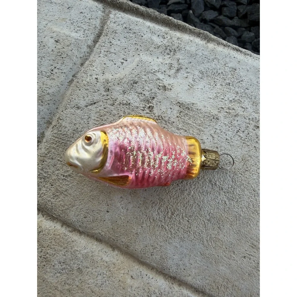 Vintage Antique Gold Pink Scale Carp Fish Glass Christmas Ornament Germany